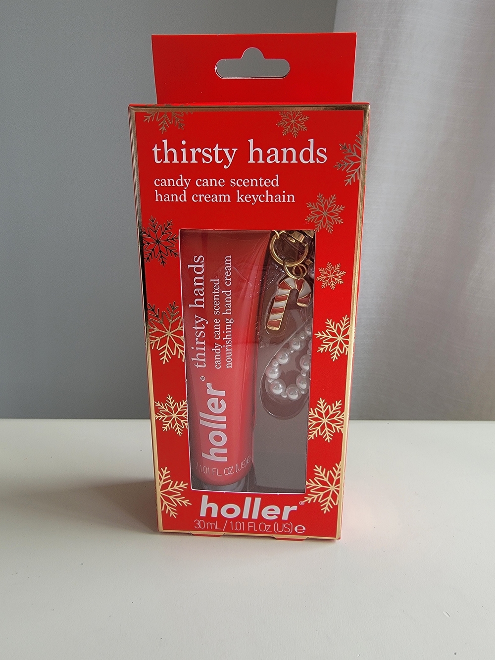 Bath & Body Works Thirsty Hands Candy Cane Scented Hand Cream Keychain - Red